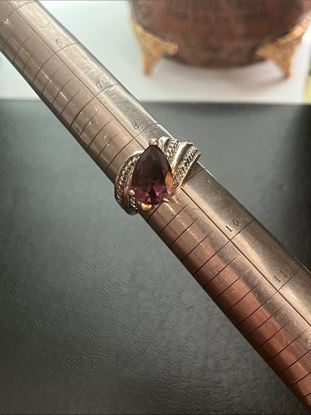 Silver tone Pear-Cut Purple Gemstone Ring